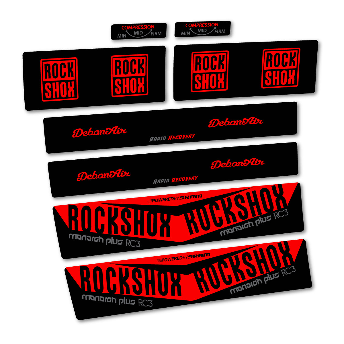 Stickers compatibles RockShox Monarch Plus RC3 2017 pour amortisseur – autocollants vinyle - Rouge Orangé