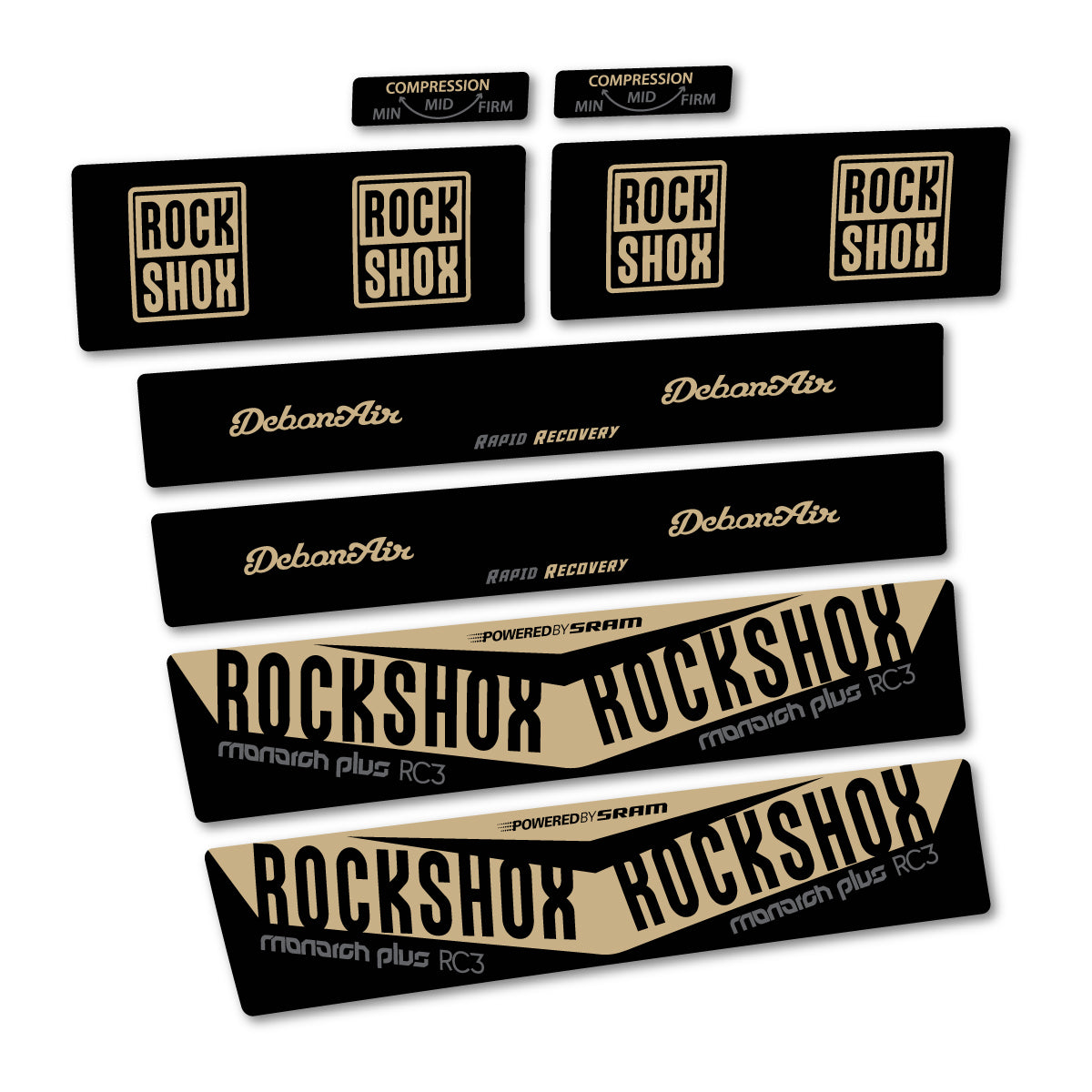Stickers compatibles RockShox Monarch Plus RC3 2017 pour amortisseur – autocollants vinyle - Sable