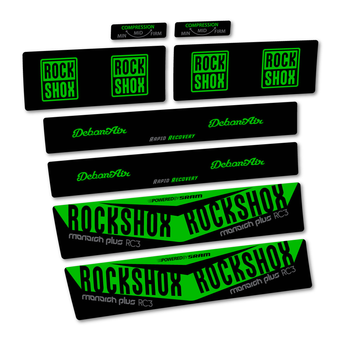 Stickers compatibles RockShox Monarch Plus RC3 2017 pour amortisseur – autocollants vinyle - Vert Herbe