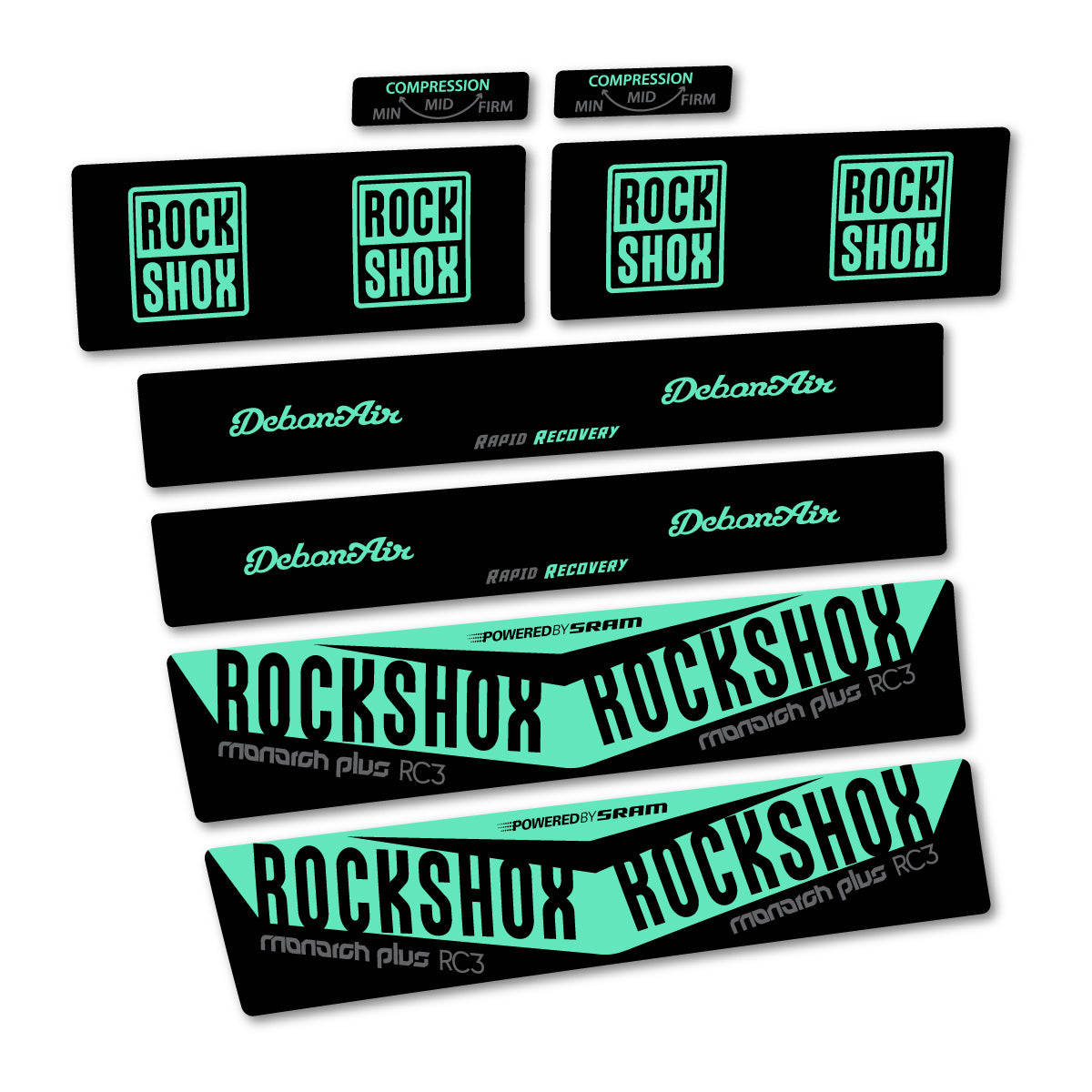Stickers compatibles RockShox Monarch Plus RC3 2017 pour amortisseur – autocollants vinyle - Vert Menthe