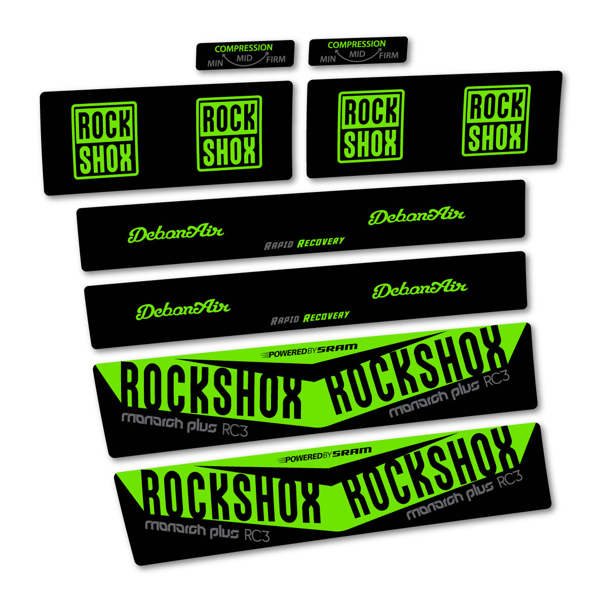 Stickers compatibles RockShox Monarch Plus RC3 2017 pour amortisseur – autocollants vinyle - Vert Pistache