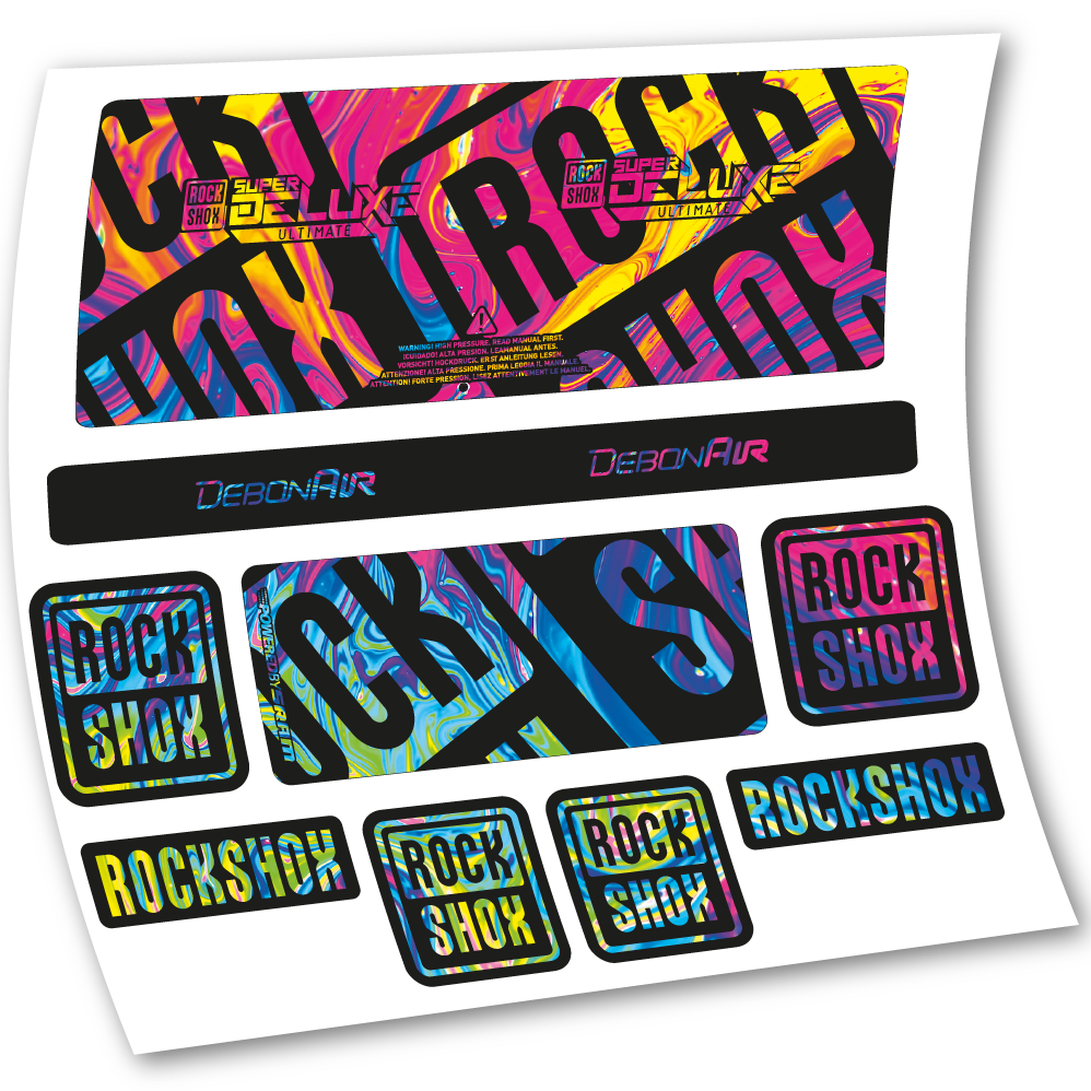 Stickers Rock Shox Super Deluxe Ultimate 2020 compatibles Autocollants amortisseur VTT