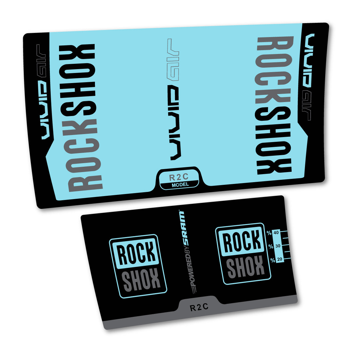 Stickers compatibles RockShox Vivid Air R2C 2015 pour amortisseur – autocollants vinyle - Cyan Glacier