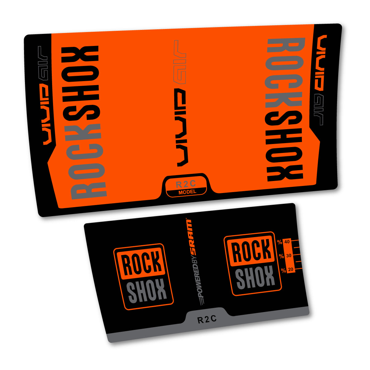 Stickers compatibles RockShox Vivid Air R2C 2015 pour amortisseur – autocollants vinyle - Orange