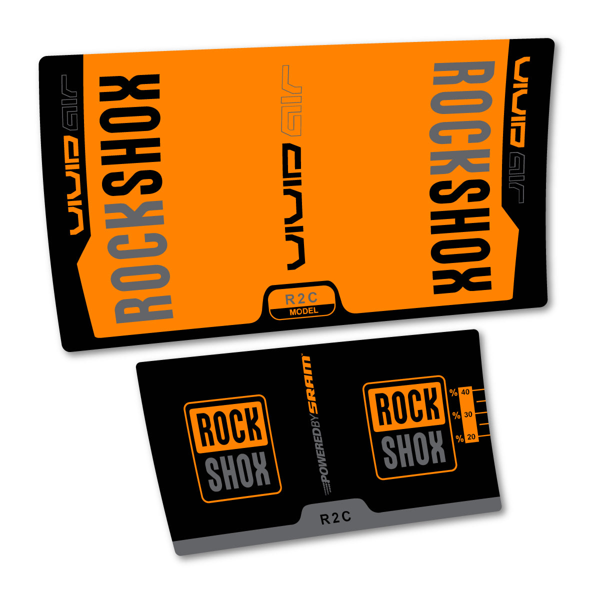 Stickers compatibles RockShox Vivid Air R2C 2015 pour amortisseur – autocollants vinyle - Orange Clair Fluo