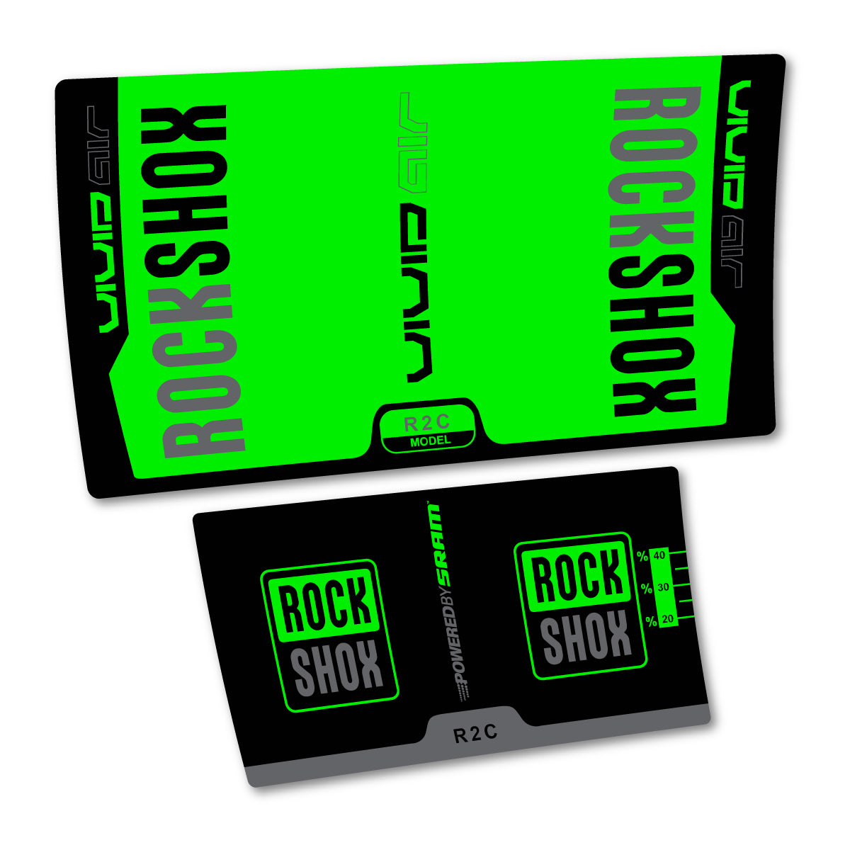 Stickers compatibles RockShox Vivid Air R2C 2015 pour amortisseur – autocollants vinyle - Vert Fluo