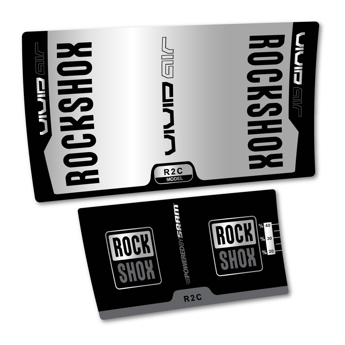 Stickers compatibles RockShox Vivid Air R2C v2 2015 pour amortisseur – autocollants vinyle - Argent