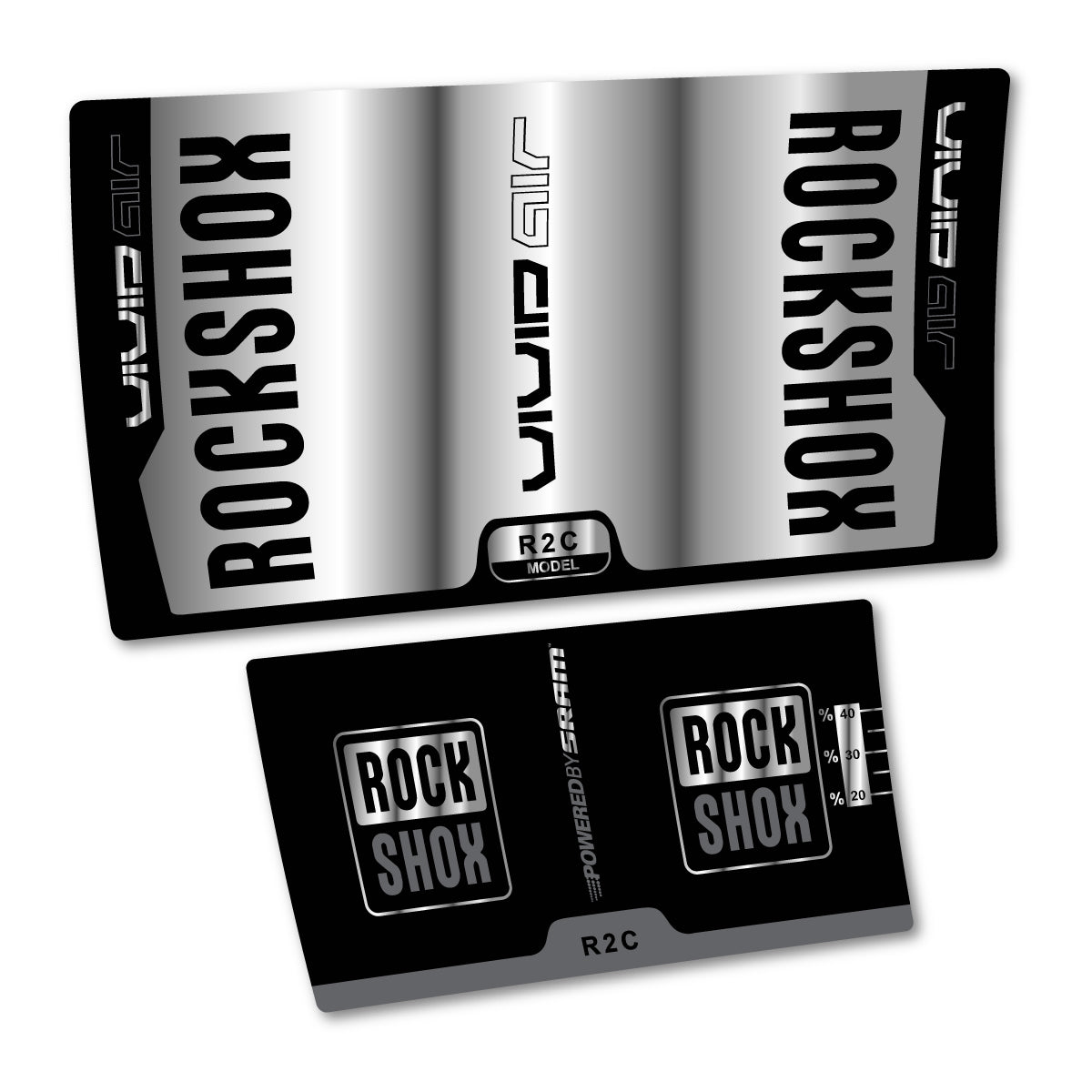 Stickers compatibles RockShox Vivid Air R2C v2 2015 pour amortisseur – autocollants vinyle - Argent Chromé