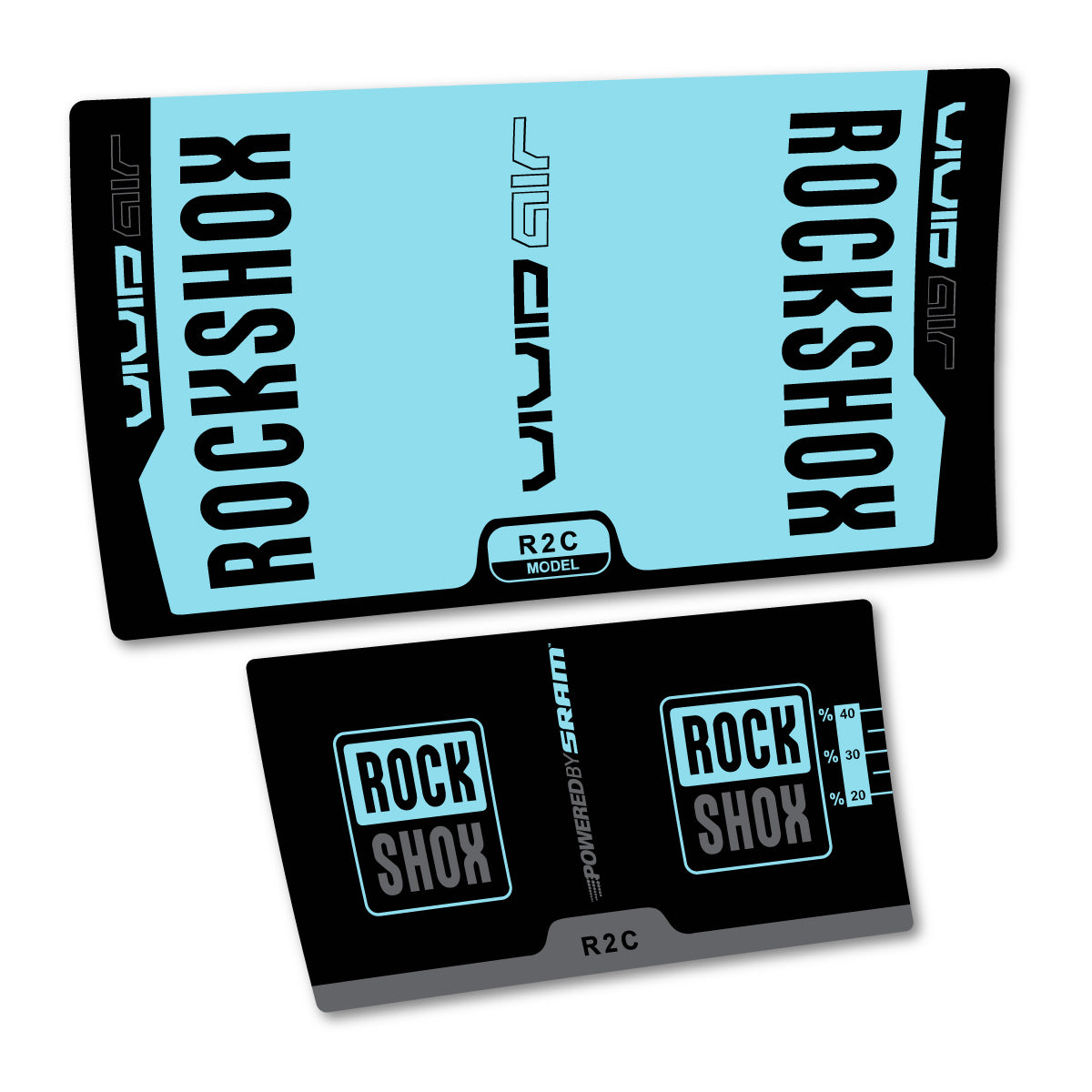 Stickers compatibles RockShox Vivid Air R2C v2 2015 pour amortisseur – autocollants vinyle - Cyan Glacier