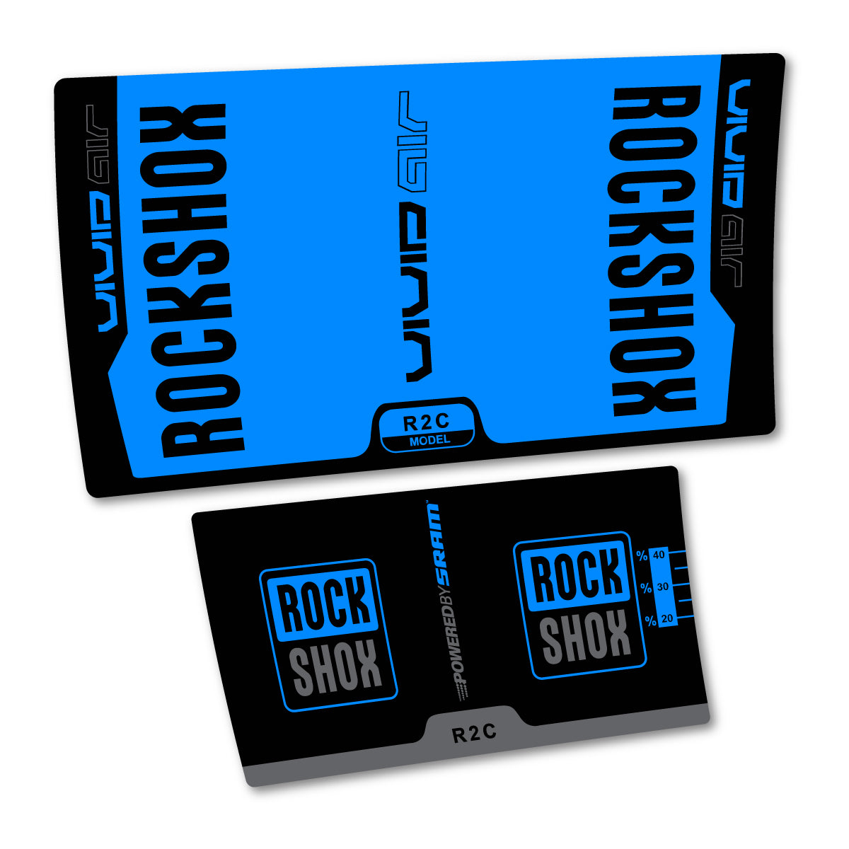 Stickers compatibles RockShox Vivid Air R2C v2 2015 pour amortisseur – autocollants vinyle - Cyan Lumineux