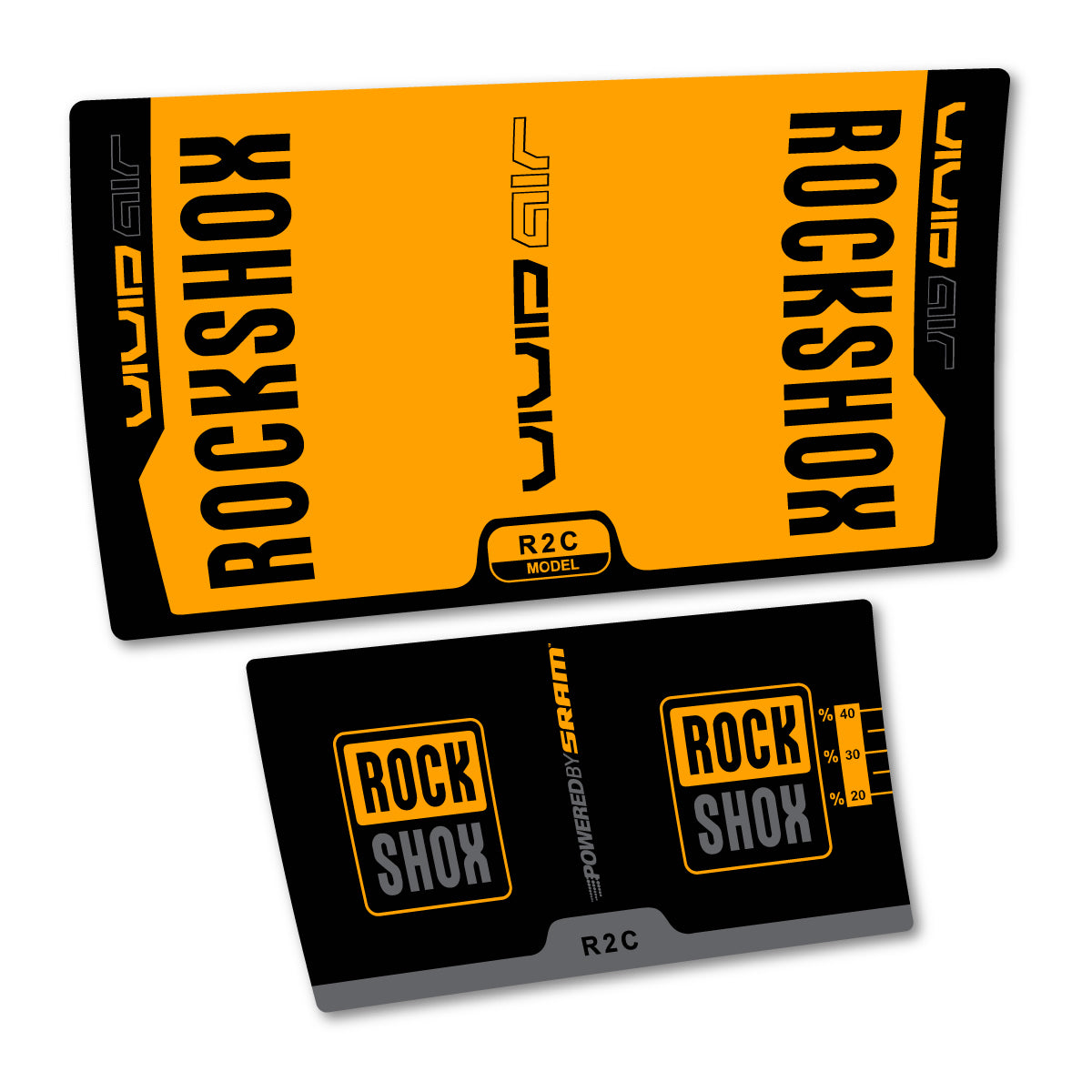Stickers compatibles RockShox Vivid Air R2C v2 2015 pour amortisseur – autocollants vinyle - Jaune Orangé