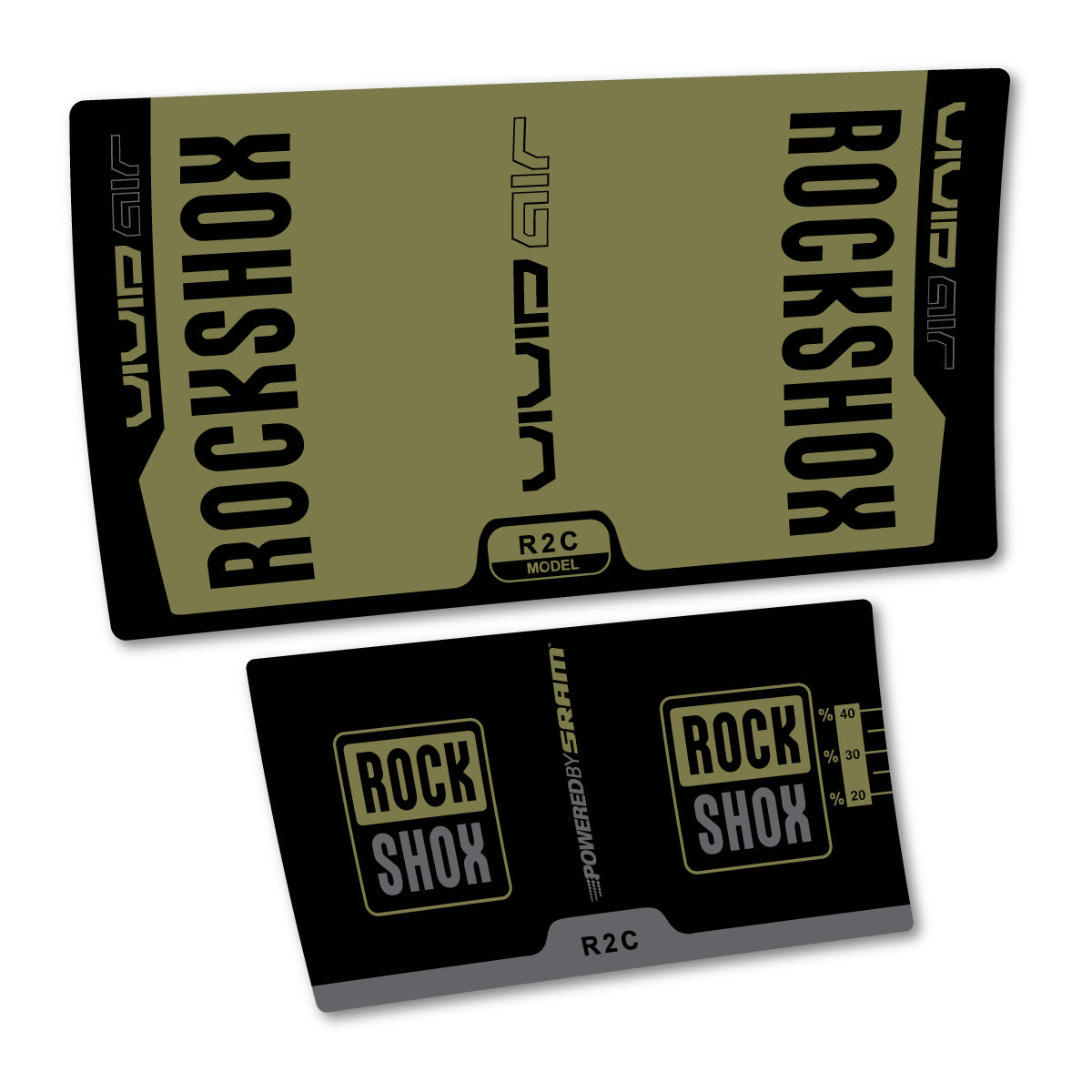 Stickers compatibles RockShox Vivid Air R2C v2 2015 pour amortisseur – autocollants vinyle - Kaki