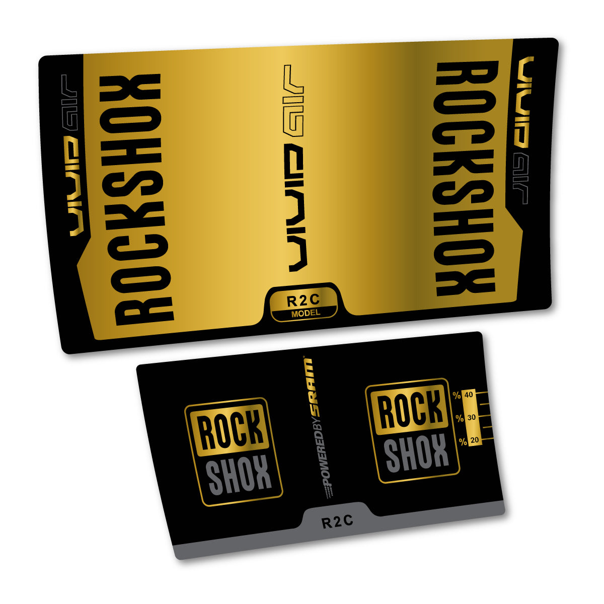 Stickers compatibles RockShox Vivid Air R2C v2 2015 pour amortisseur – autocollants vinyle - Or