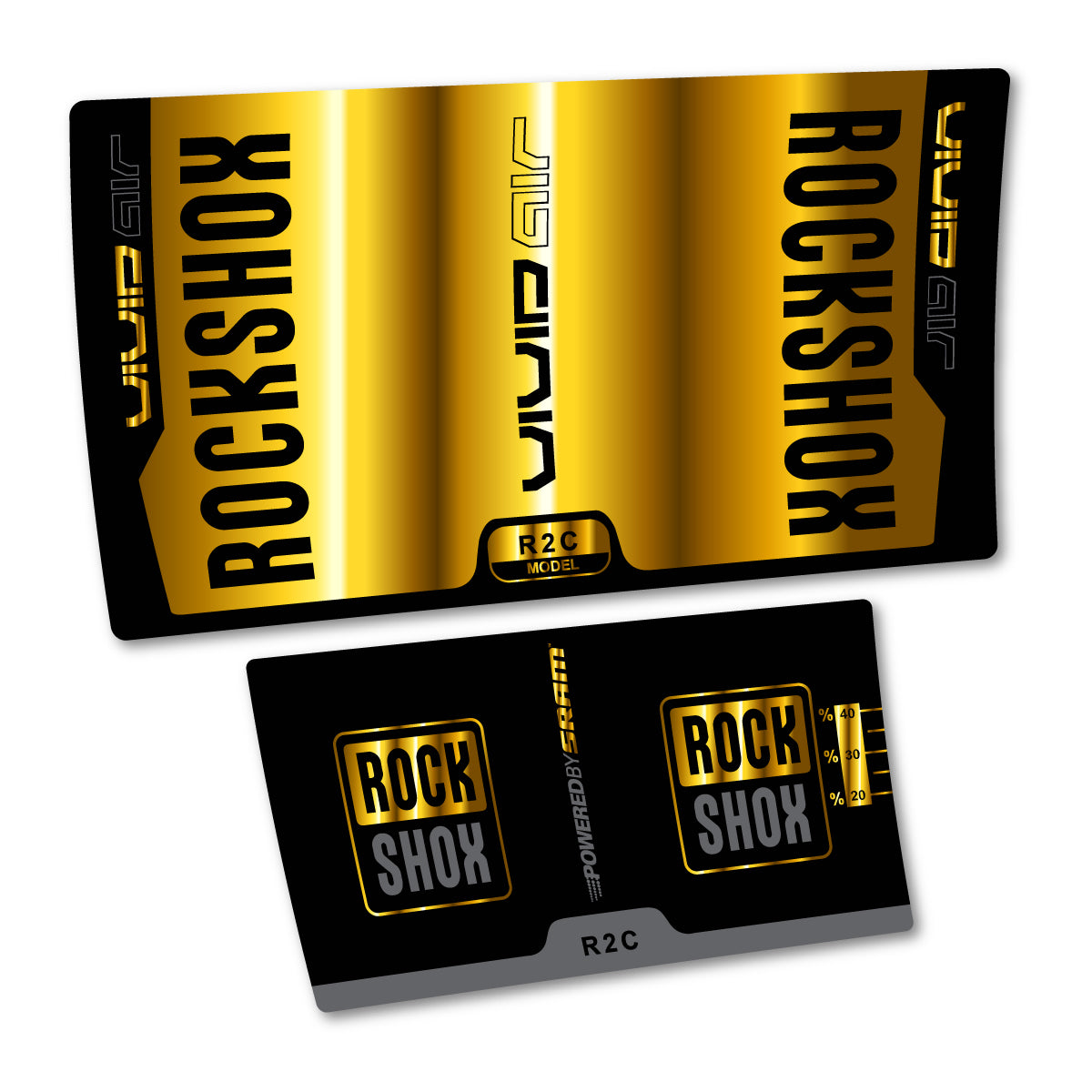 Stickers compatibles RockShox Vivid Air R2C v2 2015 pour amortisseur – autocollants vinyle - Or Chromé