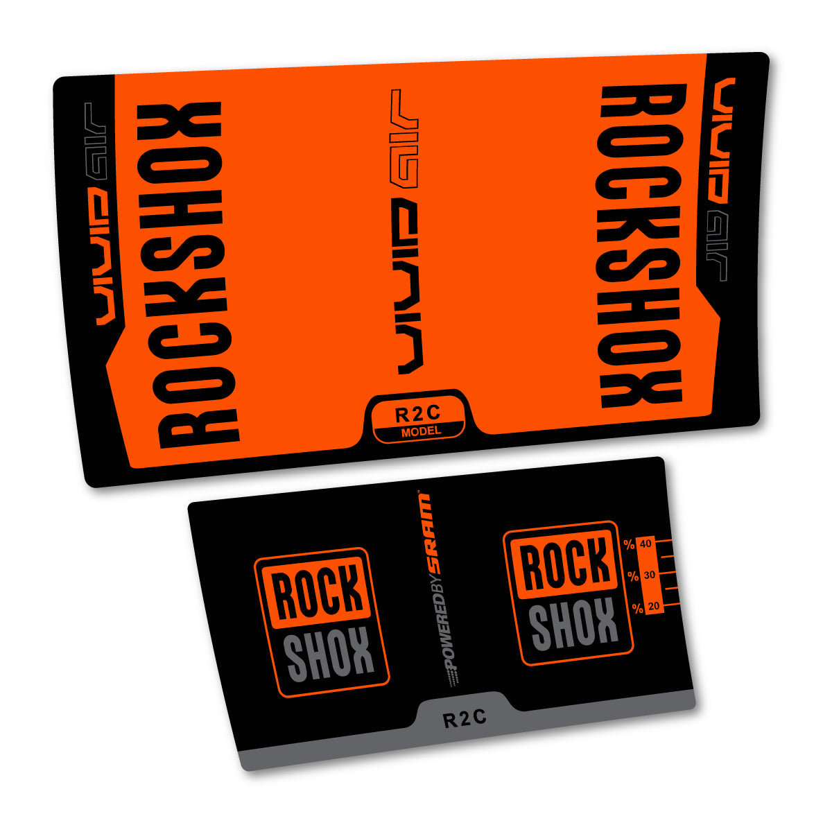 Stickers compatibles RockShox Vivid Air R2C v2 2015 pour amortisseur – autocollants vinyle - Orange