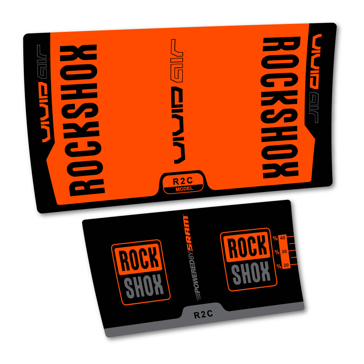 Stickers compatibles RockShox Vivid Air R2C v2 2015 pour amortisseur – autocollants vinyle - Orange Fluo