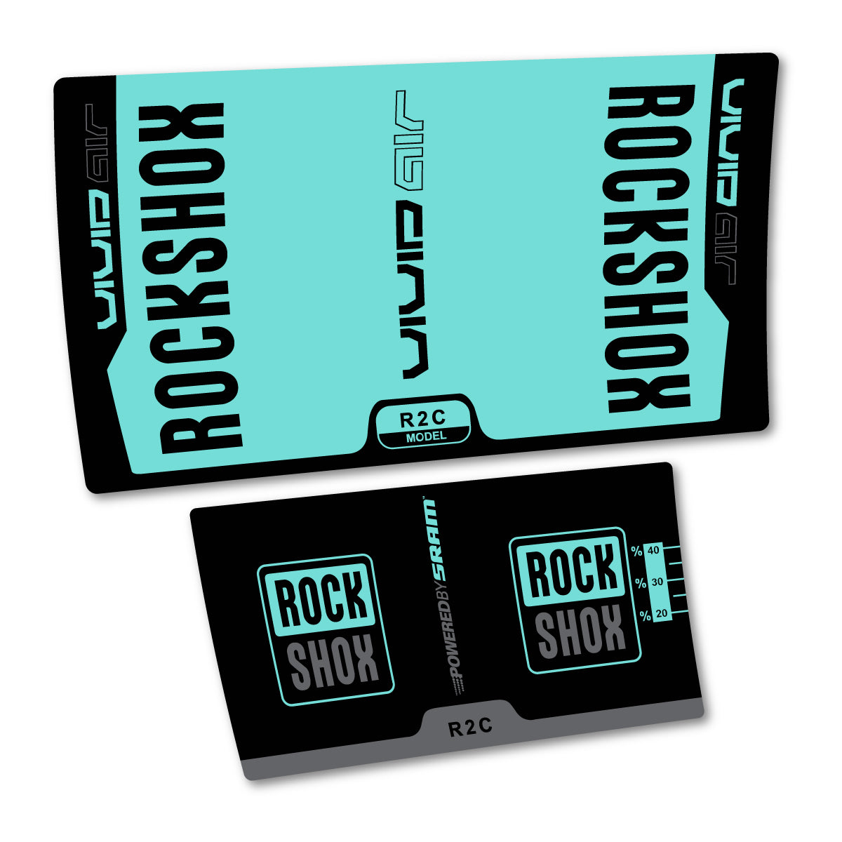 Stickers compatibles RockShox Vivid Air R2C v2 2015 pour amortisseur – autocollants vinyle - Turquoise Clair