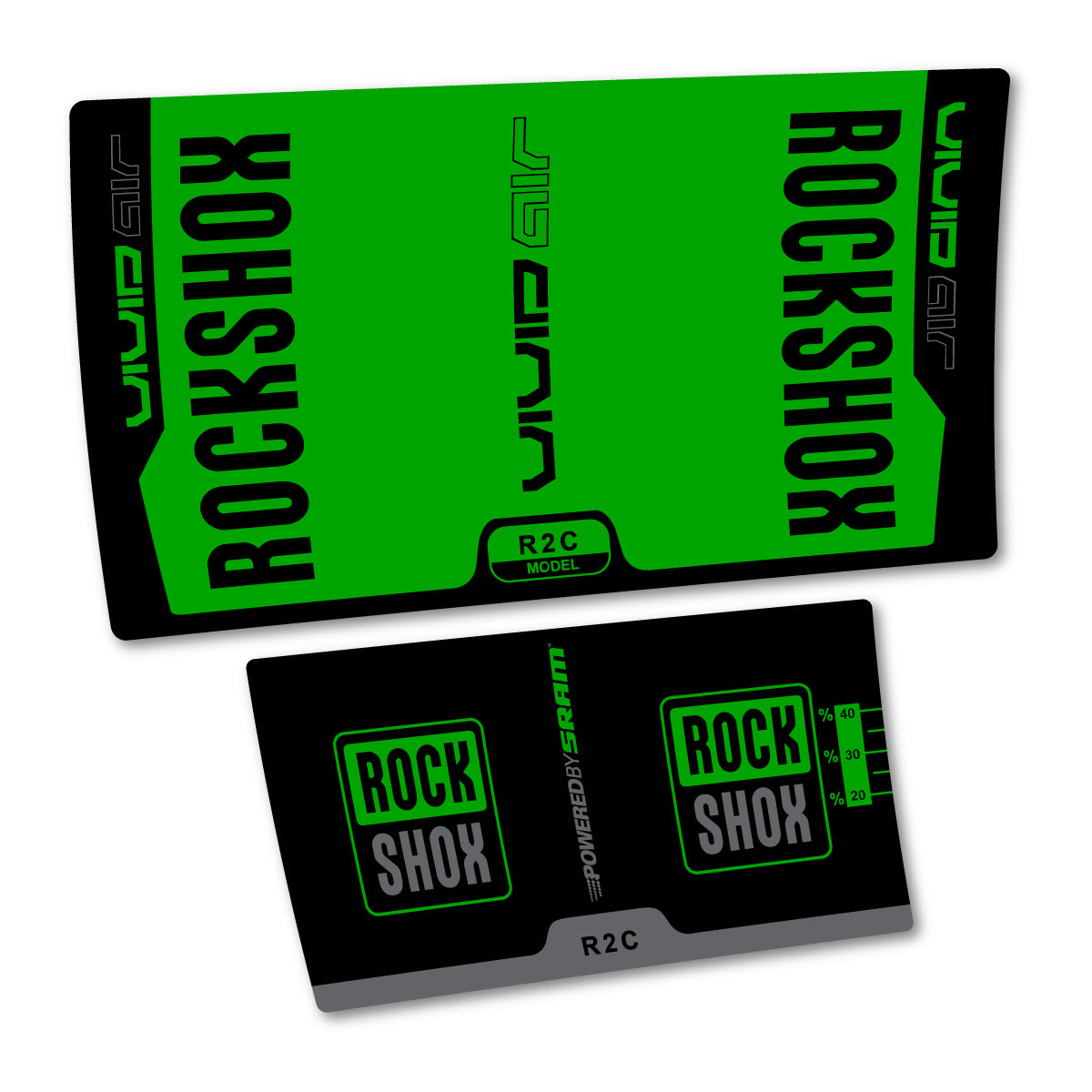 Stickers compatibles RockShox Vivid Air R2C v2 2015 pour amortisseur – autocollants vinyle - Vert