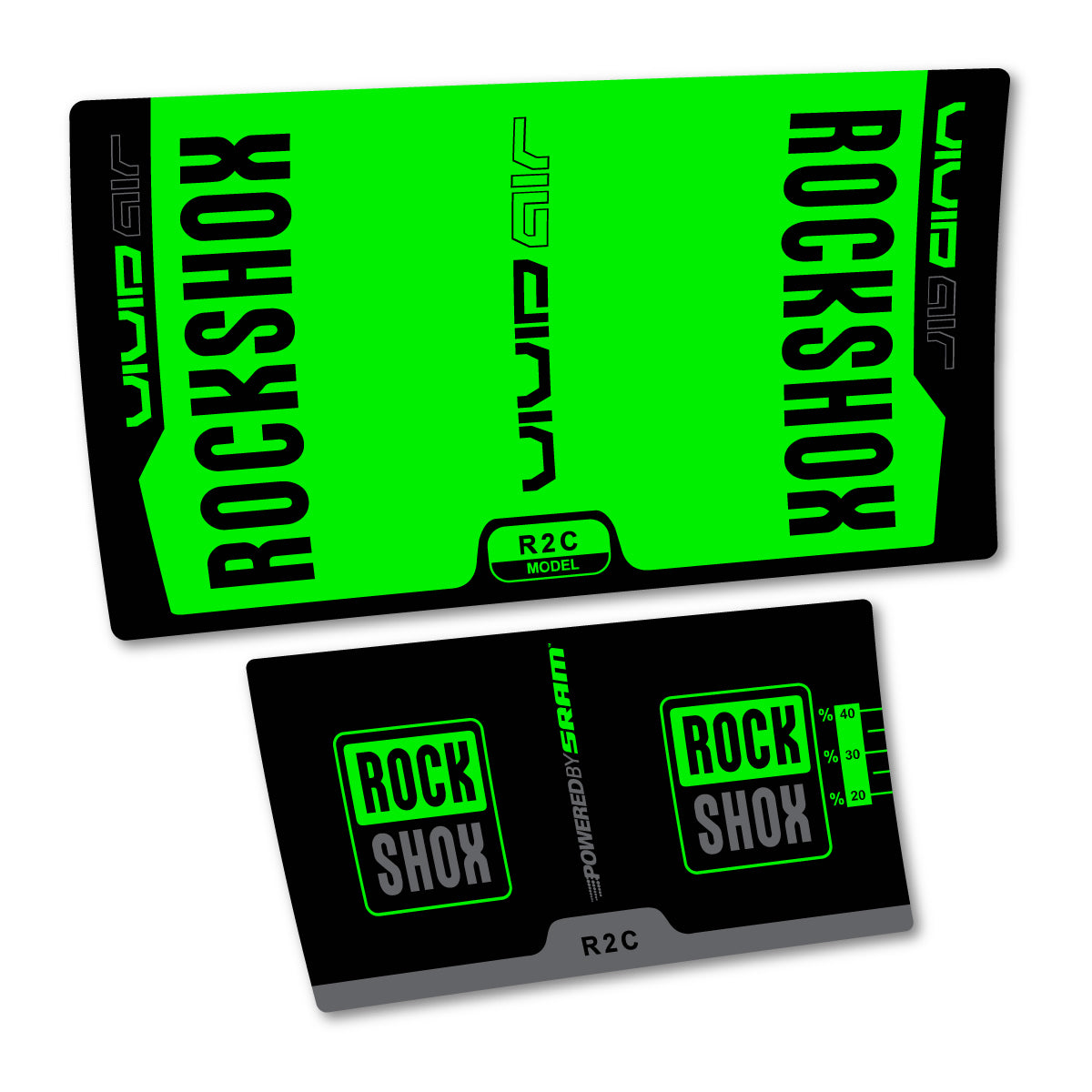 Stickers compatibles RockShox Vivid Air R2C v2 2015 pour amortisseur – autocollants vinyle - Vert Fluo