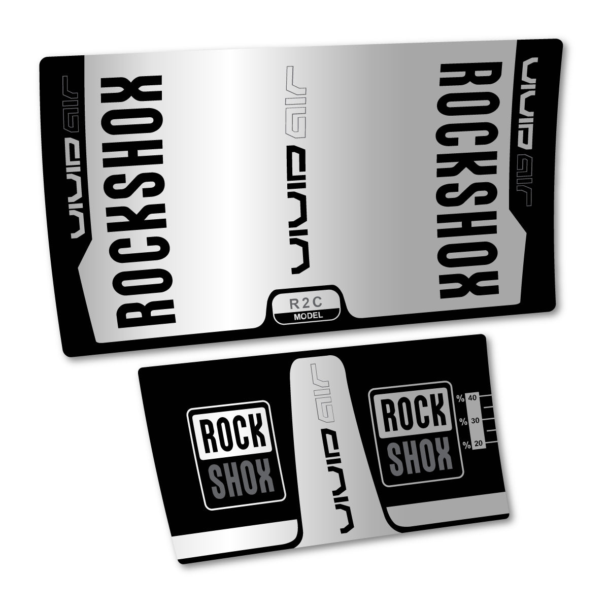 Stickers compatibles RockShox Vivid Air R2C 2016 pour amortisseur – autocollants vinyle - Argent