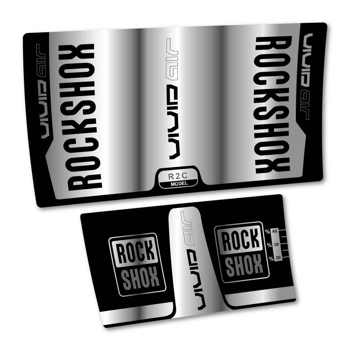Stickers compatibles RockShox Vivid Air R2C 2016 pour amortisseur – autocollants vinyle - Argent Chromé