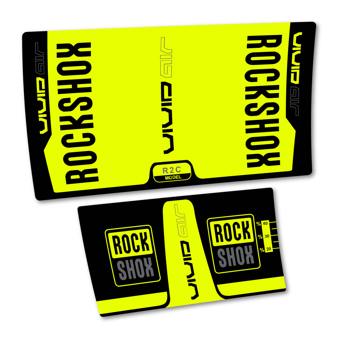 Stickers compatibles RockShox Vivid Air R2C 2016 pour amortisseur – autocollants vinyle - Jaune Fluo