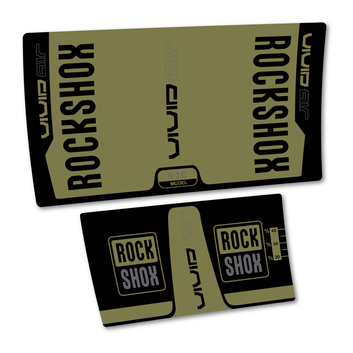 Stickers compatibles RockShox Vivid Air R2C 2016 pour amortisseur – autocollants vinyle - Kaki
