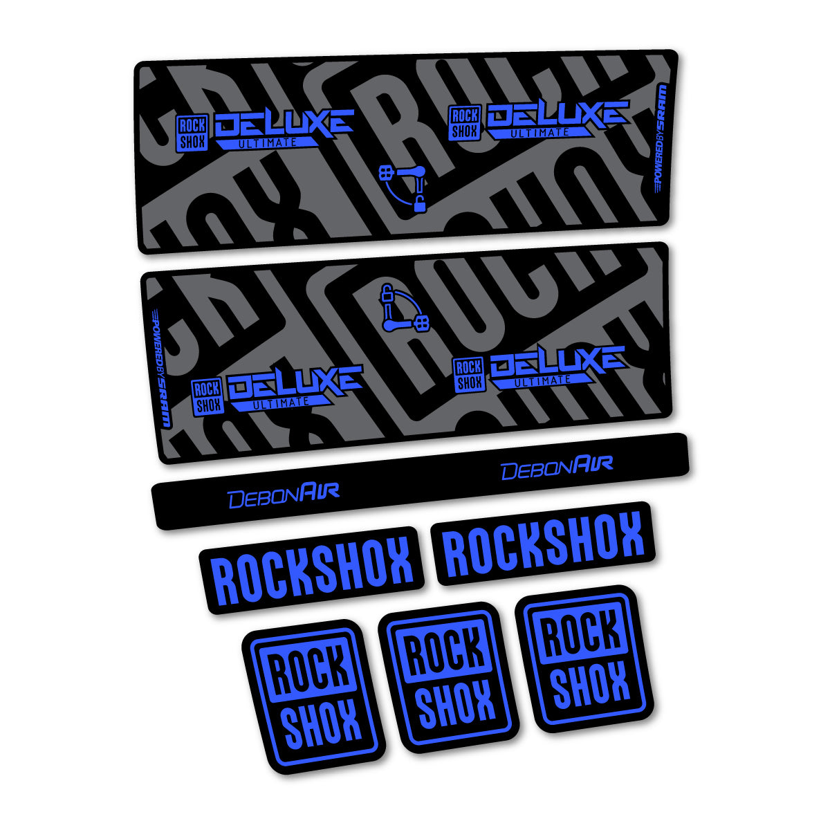 Stickers compatibles RockShox Deluxe Ultimate pour amortisseur – autocollants vinyle - Bleu