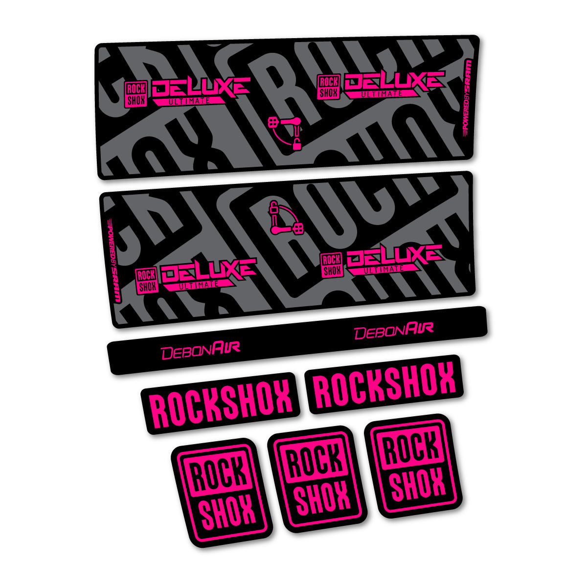 Stickers compatibles RockShox Deluxe Ultimate pour amortisseur – autocollants vinyle - Fuchsia