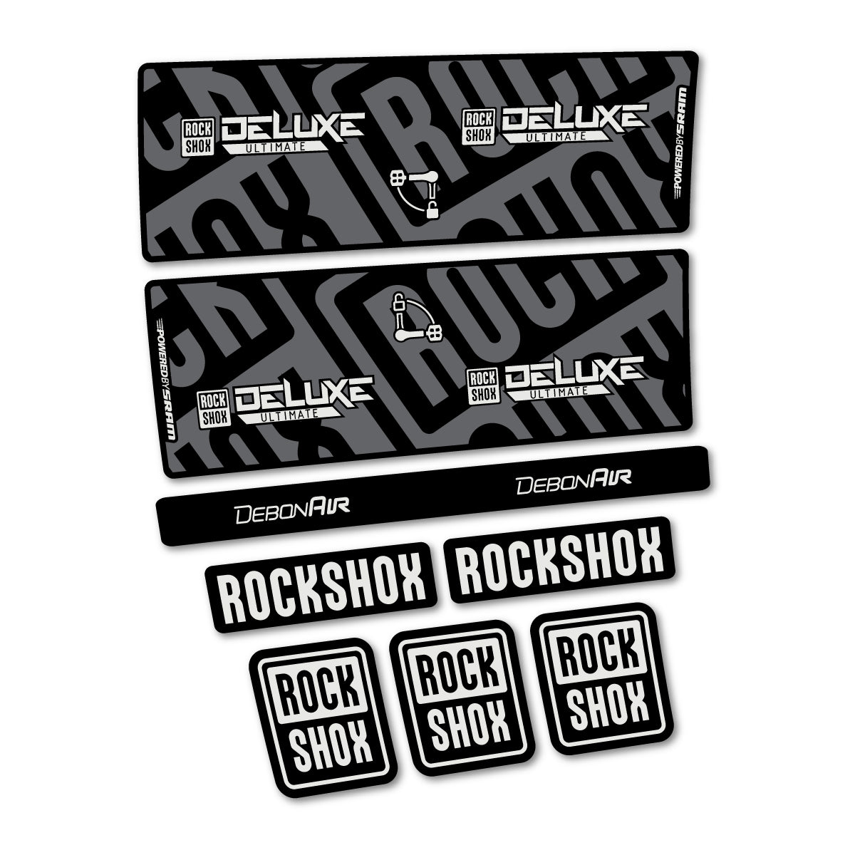 Stickers compatibles RockShox Deluxe Ultimate pour amortisseur – autocollants vinyle - Gris Perle