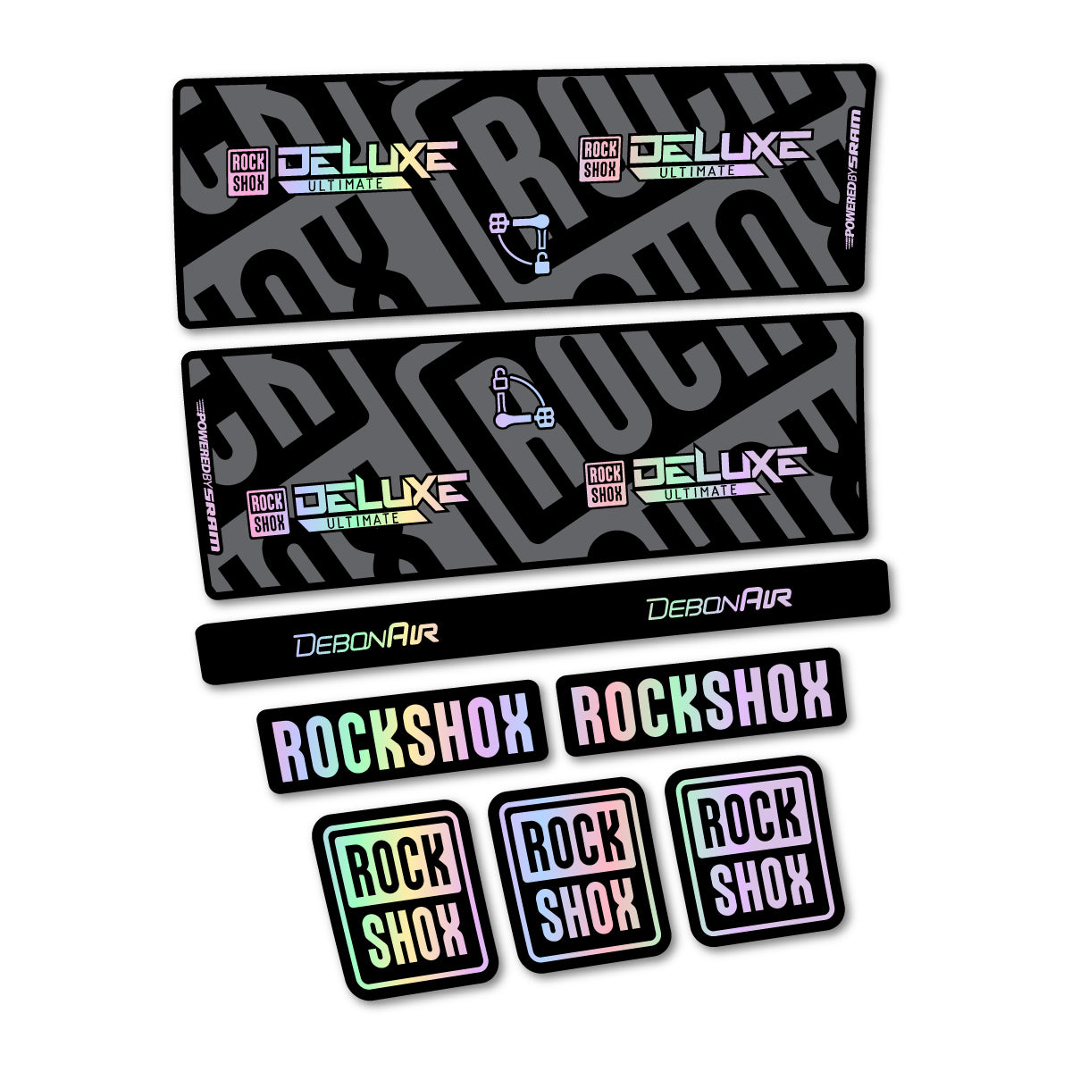 Stickers compatibles RockShox Deluxe Ultimate pour amortisseur – autocollants vinyle - Holographique