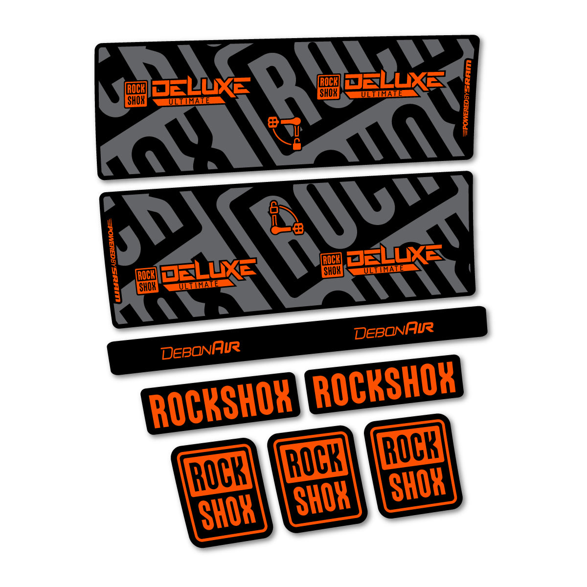 Stickers compatibles RockShox Deluxe Ultimate pour amortisseur – autocollants vinyle - Orange