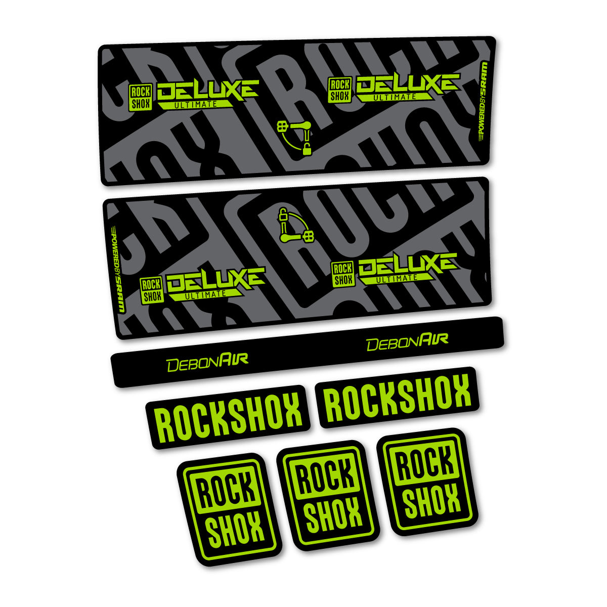 Stickers compatibles RockShox Deluxe Ultimate pour amortisseur – autocollants vinyle - Vert Citron