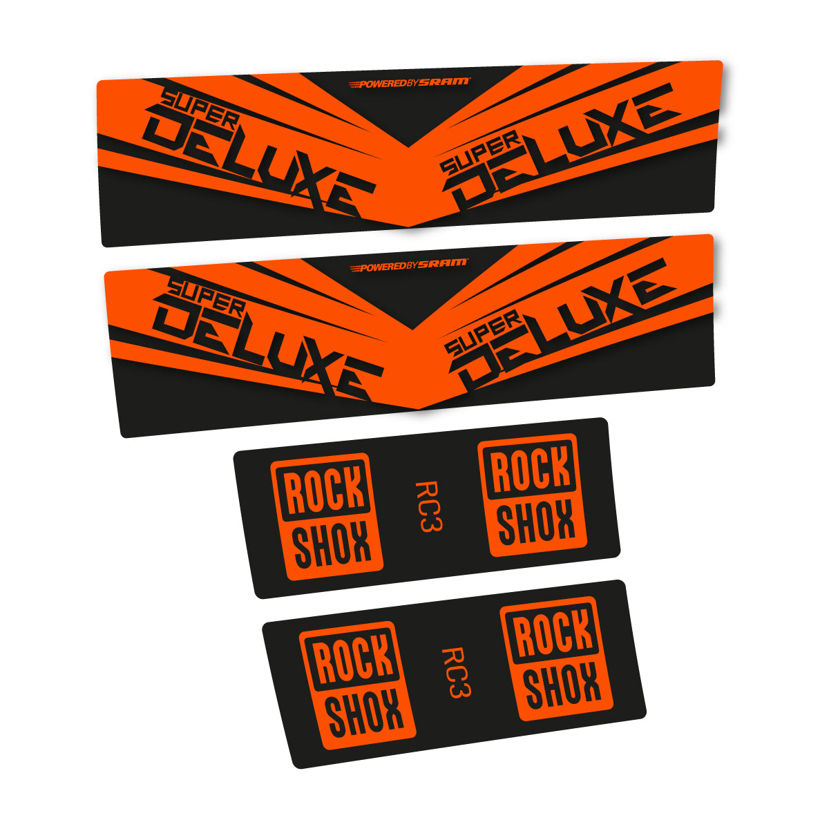 Stickers compatibles RockShox Super Deluxe RC3 2017 pour amortisseur – autocollants vinyle - Orange