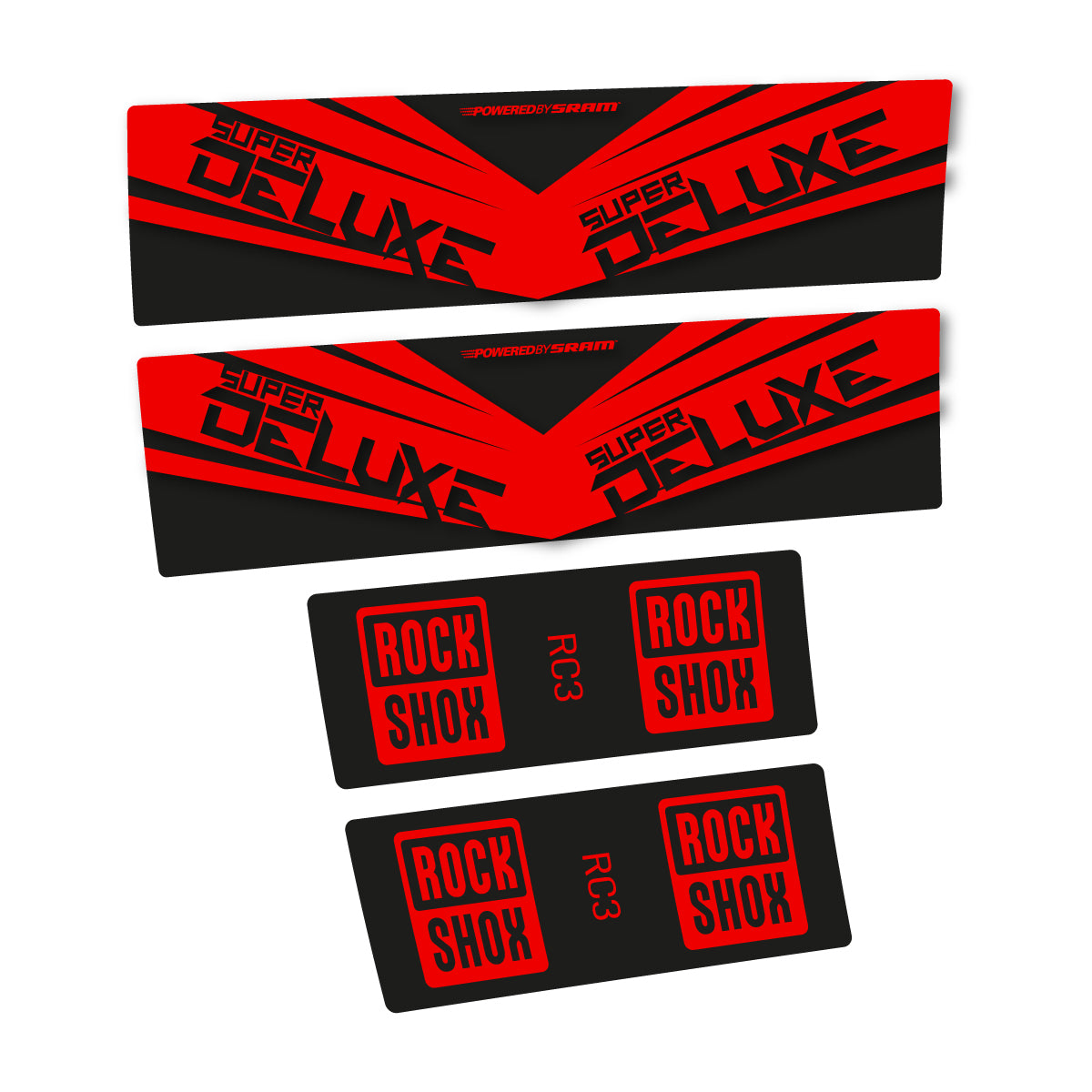 Stickers compatibles RockShox Super Deluxe RC3 2017 pour amortisseur – autocollants vinyle - Rouge