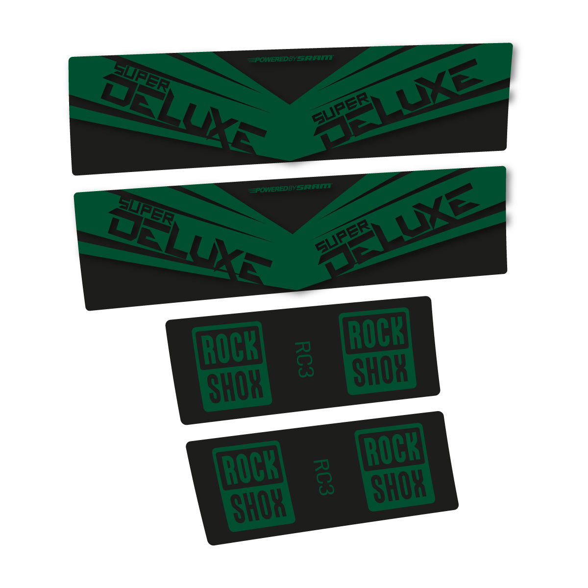 Stickers compatibles RockShox Super Deluxe RC3 2017 pour amortisseur – autocollants vinyle - Vert Foncé