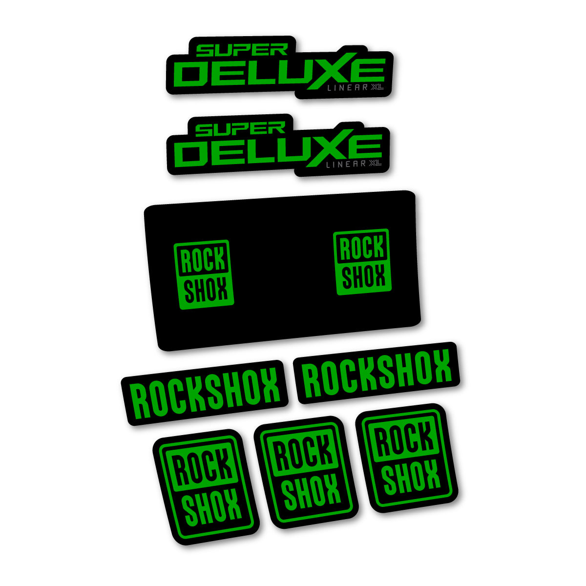 Stickers compatibles RockShox Super Deluxe Base 2027 pour amortisseur – autocollants vinyle - Vert