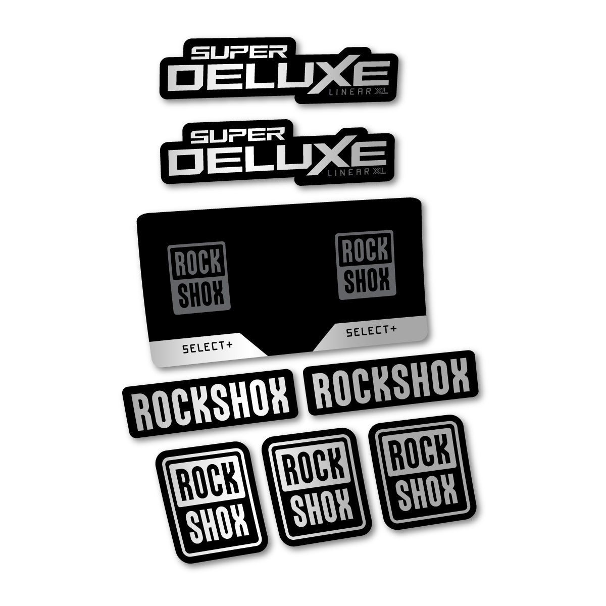 Stickers compatibles RockShox Super Deluxe Select 2027 pour amortisseur – autocollants vinyle - Argent
