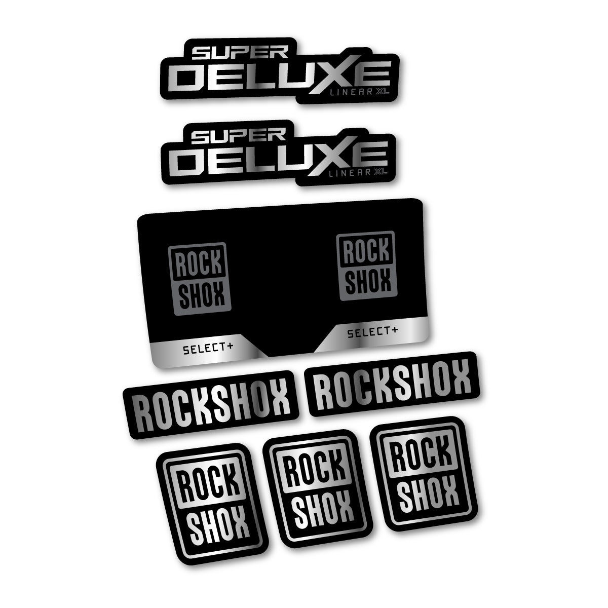 Stickers compatibles RockShox Super Deluxe Select 2027 pour amortisseur – autocollants vinyle - Argent Chromé