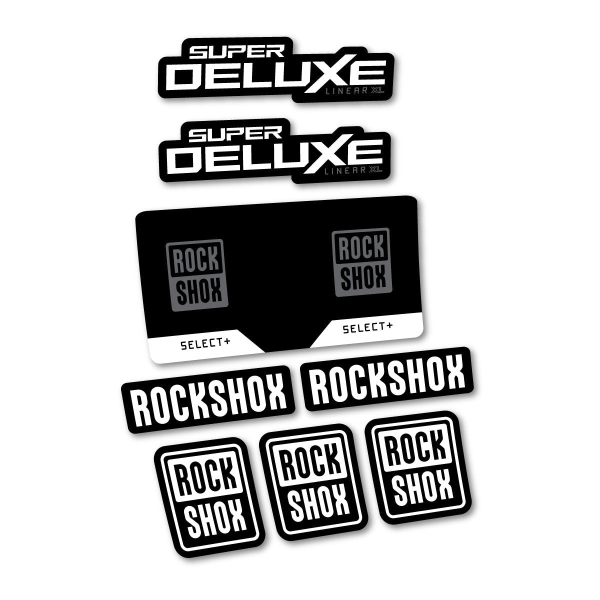 Stickers compatibles RockShox Super Deluxe Select 2027 pour amortisseur – autocollants vinyle - Blanc