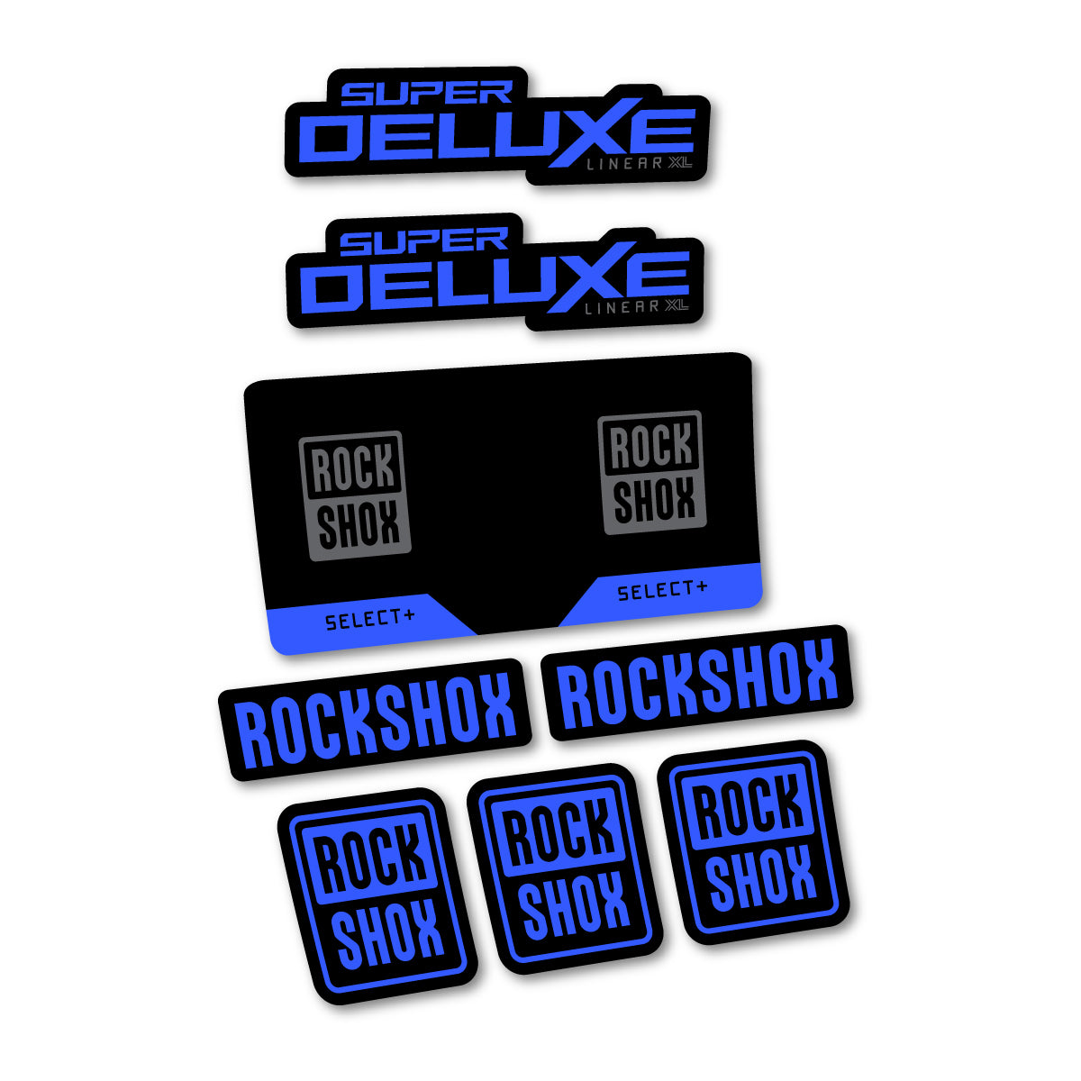 Stickers compatibles RockShox Super Deluxe Select 2027 pour amortisseur – autocollants vinyle - Bleu
