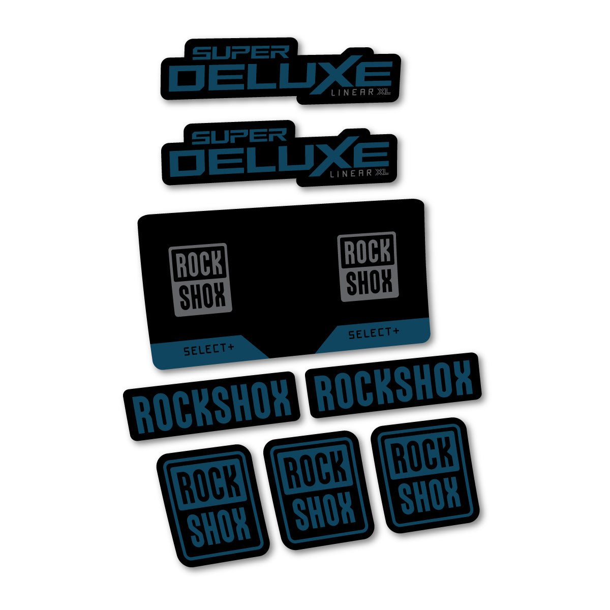 Stickers compatibles RockShox Super Deluxe Select 2027 pour amortisseur – autocollants vinyle - Bleu Lac Foncé