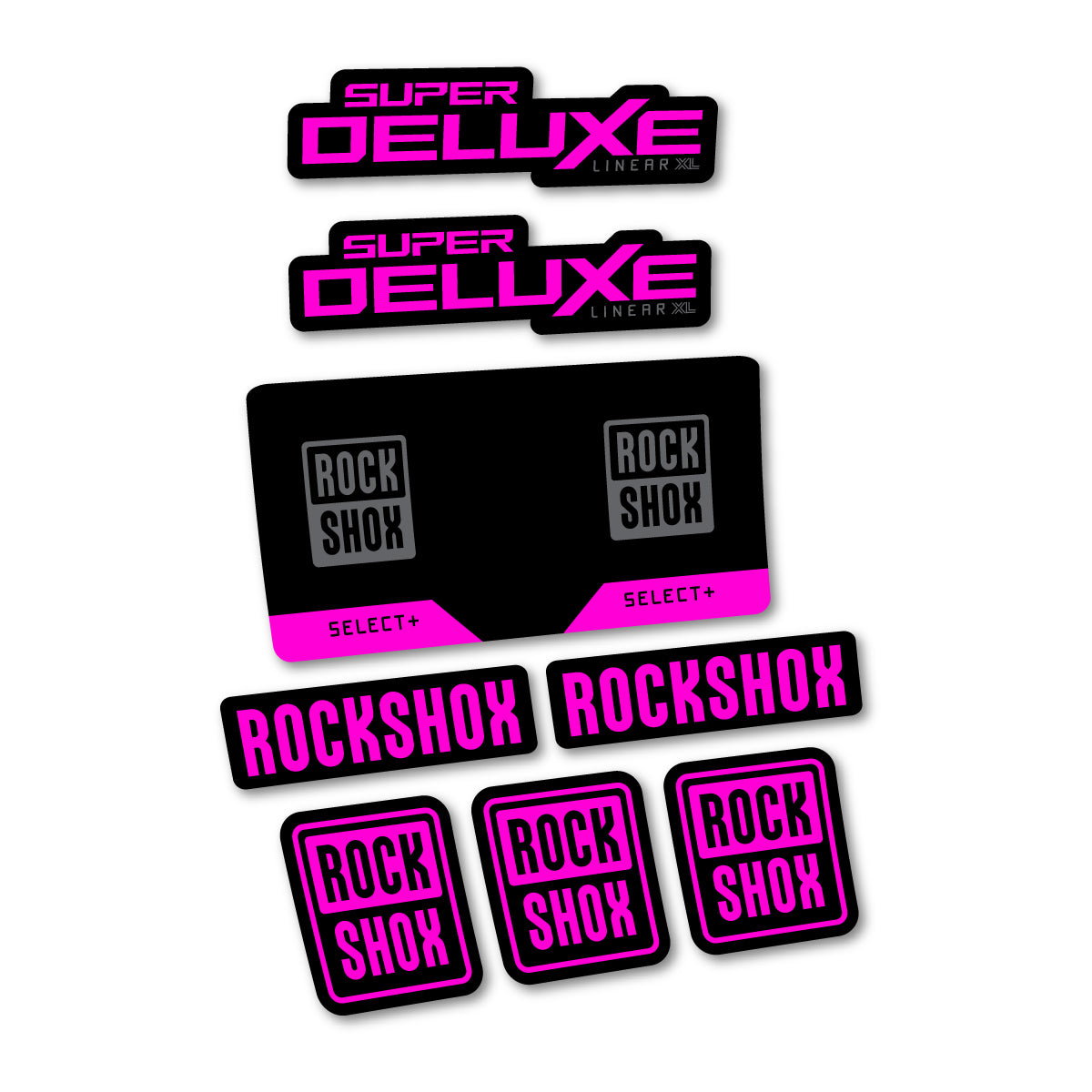 Stickers compatibles RockShox Super Deluxe Select 2027 pour amortisseur – autocollants vinyle - Fuchsia Fluo