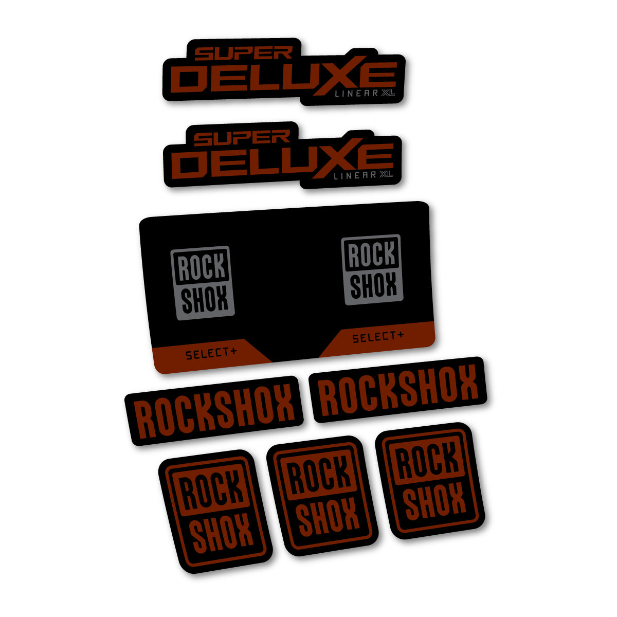 Stickers compatibles RockShox Super Deluxe Select 2027 pour amortisseur – autocollants vinyle - Marron