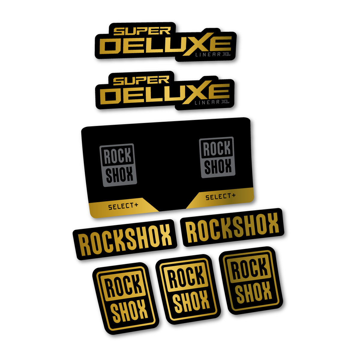 Stickers compatibles RockShox Super Deluxe Select 2027 pour amortisseur – autocollants vinyle - Or