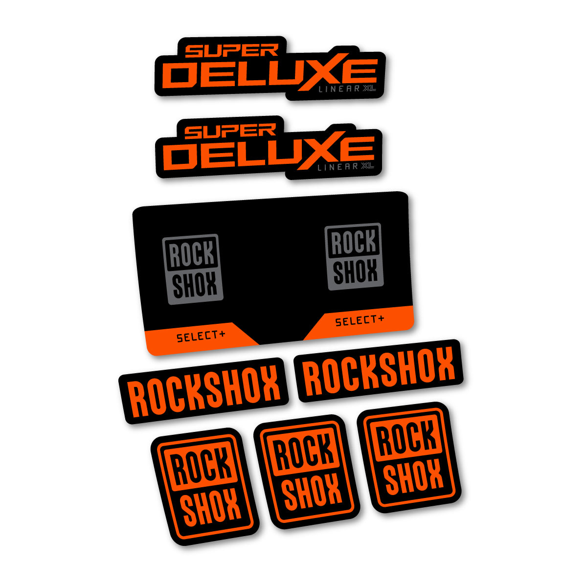 Stickers compatibles RockShox Super Deluxe Select 2027 pour amortisseur – autocollants vinyle - Orange