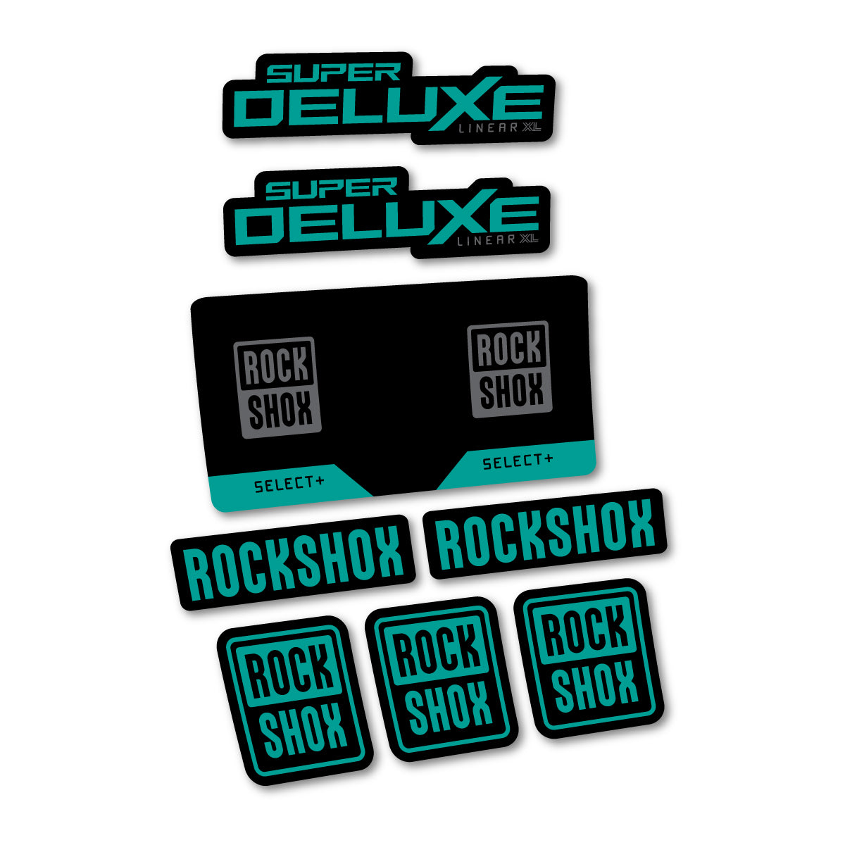 Stickers compatibles RockShox Super Deluxe Select 2027 pour amortisseur – autocollants vinyle - Pétrole