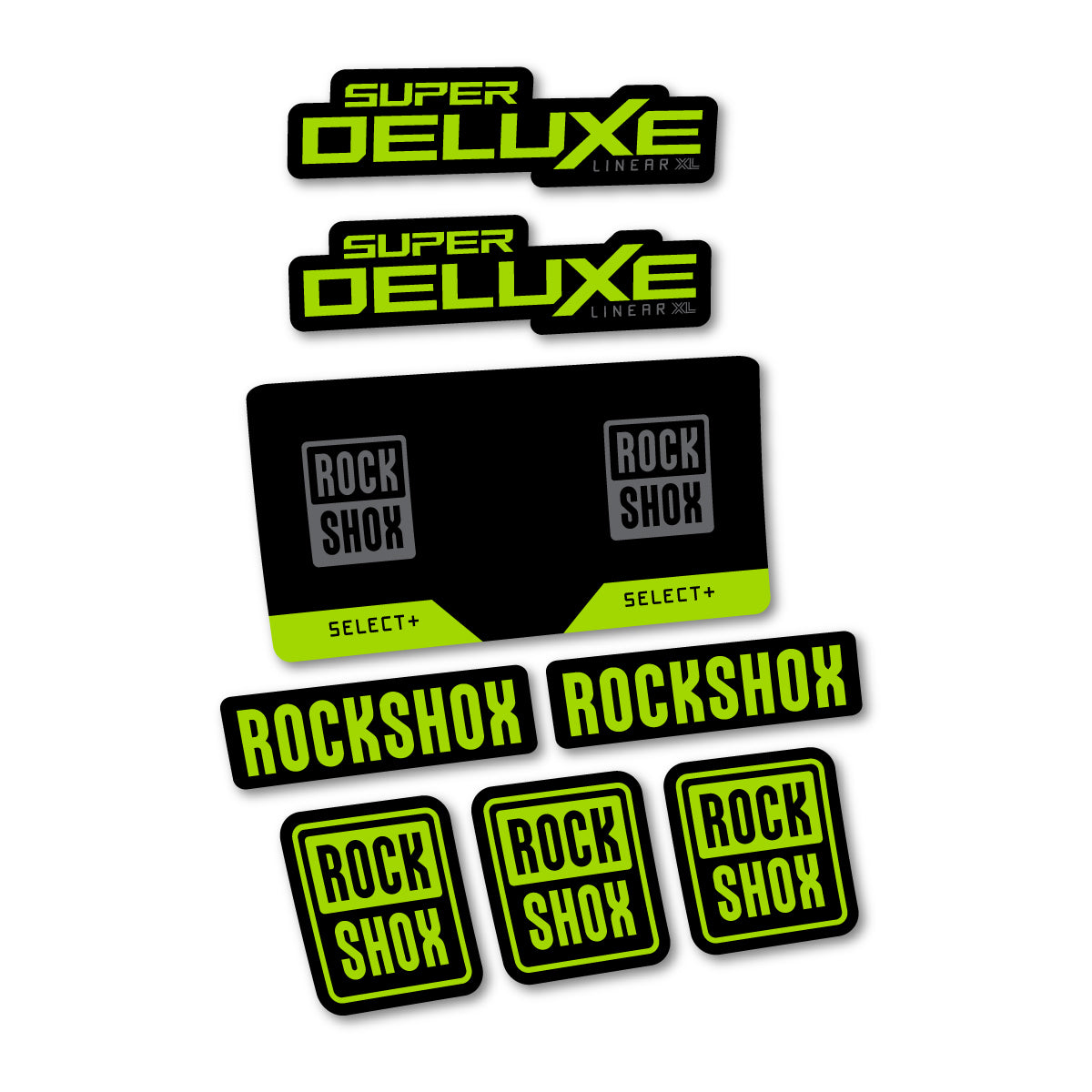 Stickers compatibles RockShox Super Deluxe Select 2027 pour amortisseur – autocollants vinyle - Vert Citron