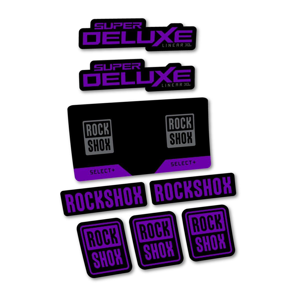 Stickers compatibles RockShox Super Deluxe Select 2027 pour amortisseur – autocollants vinyle - Violet