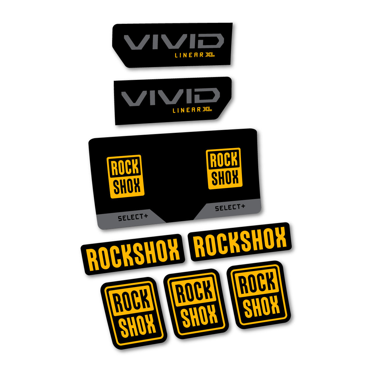 Stickers compatibles RockShox Vivid Select 2027 pour amortisseur – autocollants vinyle - Jaune Moyen